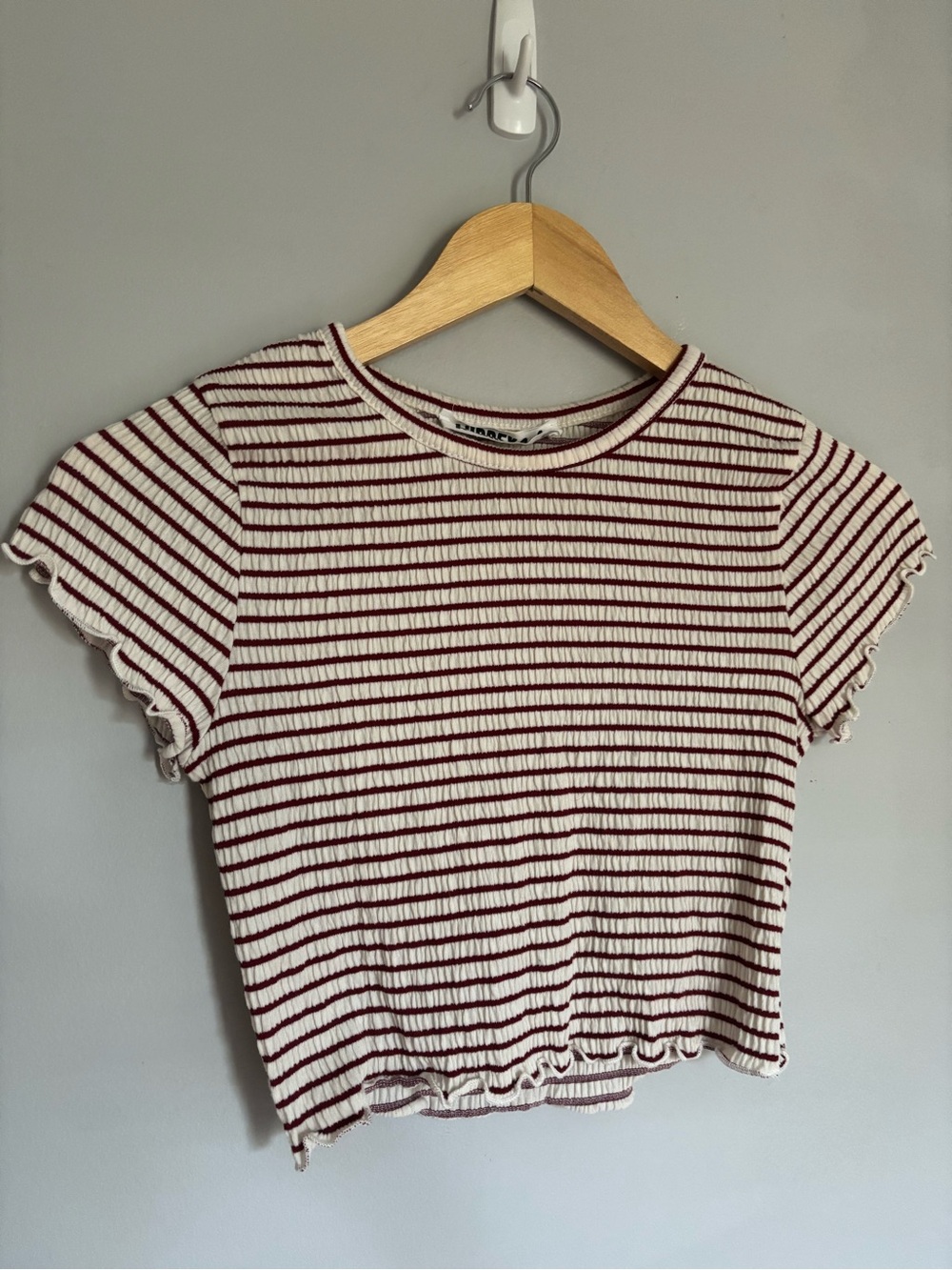 Audrey 3 + 1 White and Red Striped Short Sleeve Crop Top